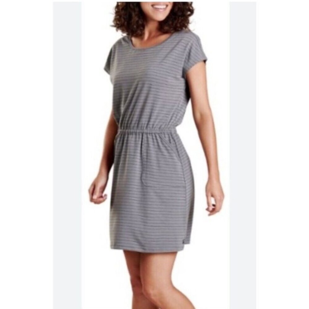 Toad & Co Womens Gray Striped Swifty Short Sleeve Dress Size Large